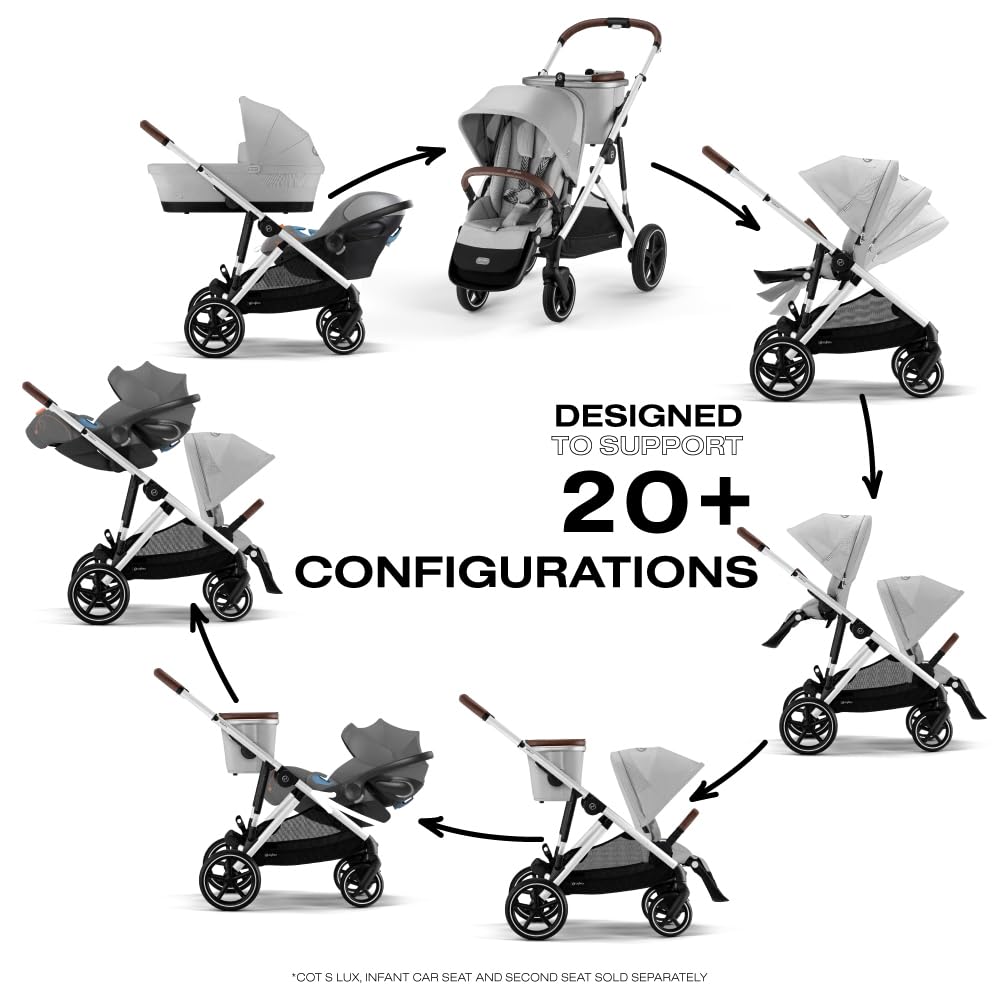 Cybex Gazelle S Stroller, Modular Double Stroller for Infant and Toddler, Includes Detachable Shopping Basket, Over 20+ Configurations, Folds Flat for Easy Storage, Lava Grey - Image 6