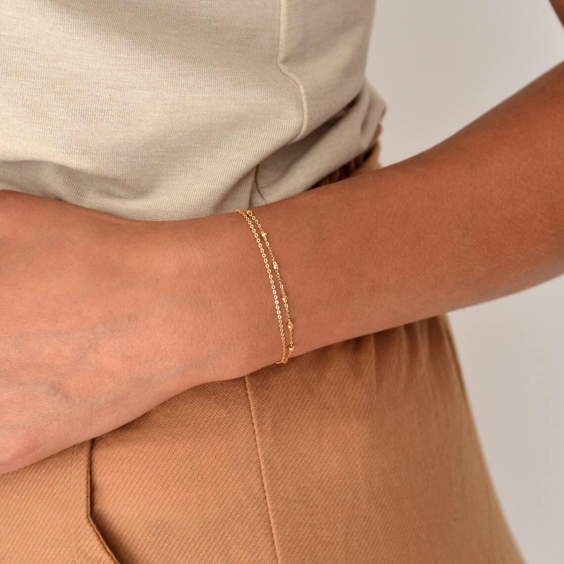 Tasiso Dainty Gold Bracelets for Women Cute Tiny Sideways Cross Bracelets Layered Pearls Herringbone Chain Toggle Clasp Bracelet Minimalist Handmade Jewelry Gift - Image 3