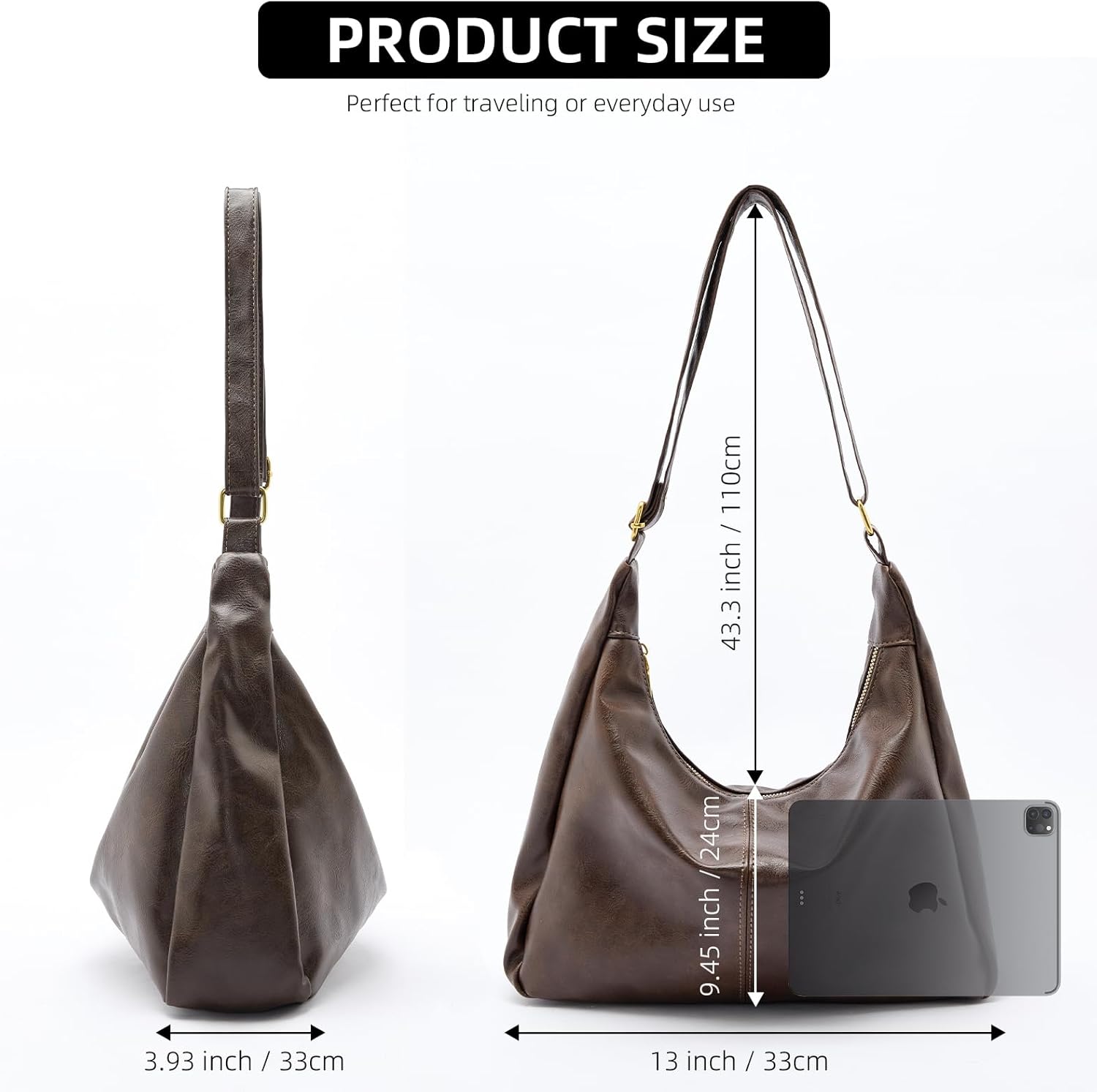celestina Hobo Bags for Women, Ultra Soft Foldable Vegan Leather Shoulder Handbag, Stylish Slouchy Tote Purses - Image 3