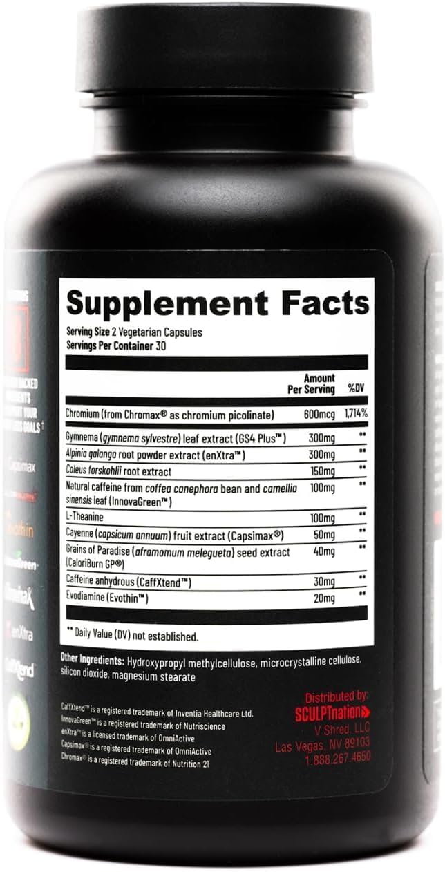 Sculpt Nation by V Shred Burn Thermogenic Fat Burner for Men & Women - Daytime Fat Burner Metabolism Booster - Premium Capsimax Cayenne Pepper, Chromax, Patented Ingredients - 60 Natural Veggie Pills - Image 6