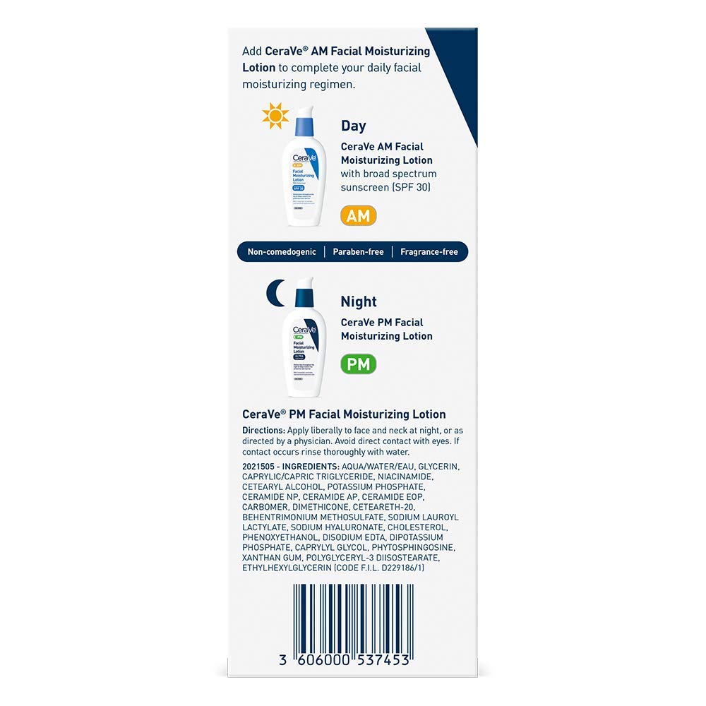 CeraVe PM Facial Moisturizing Lotion, Night Cream with Hyaluronic Acid and Niacinamide, Ultra-Lightweight, Oil-Free Moisturizer for Face, 3 Ounce - Image 9