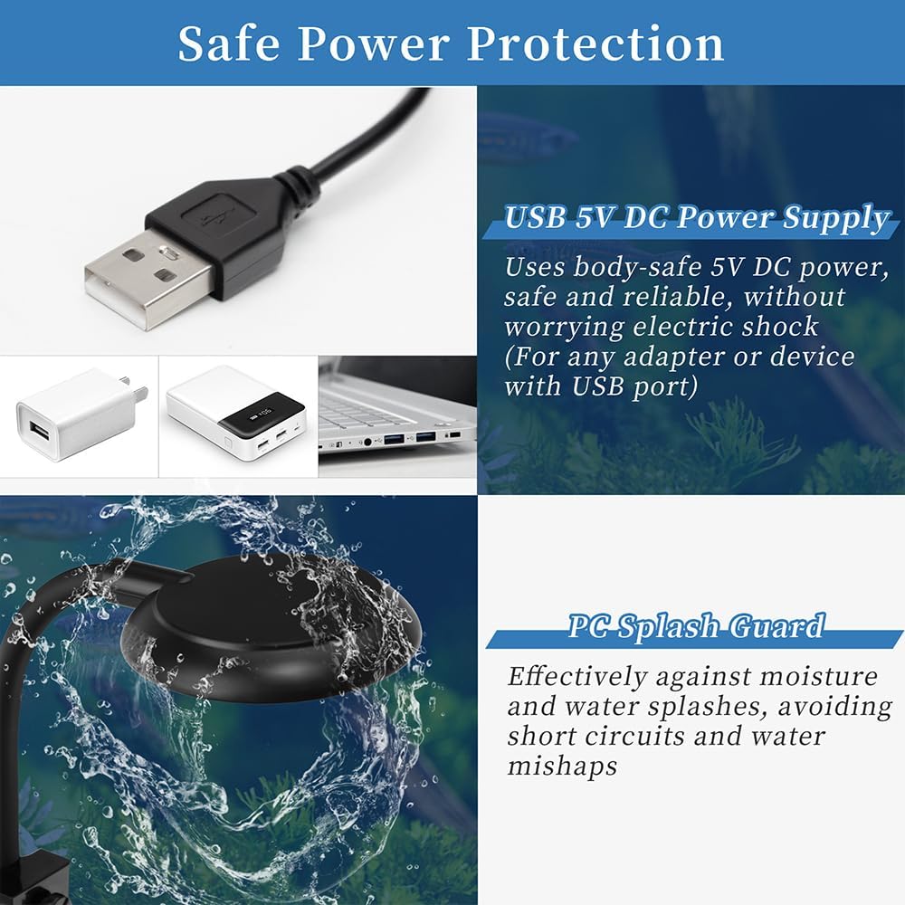 Mini Clip On Aquarium Light 7W Dimmable Small Fish Tank Light USB Moving Lamp with White Red Blue Green LED for 1 to 3 Gallon Tanks - Image 6