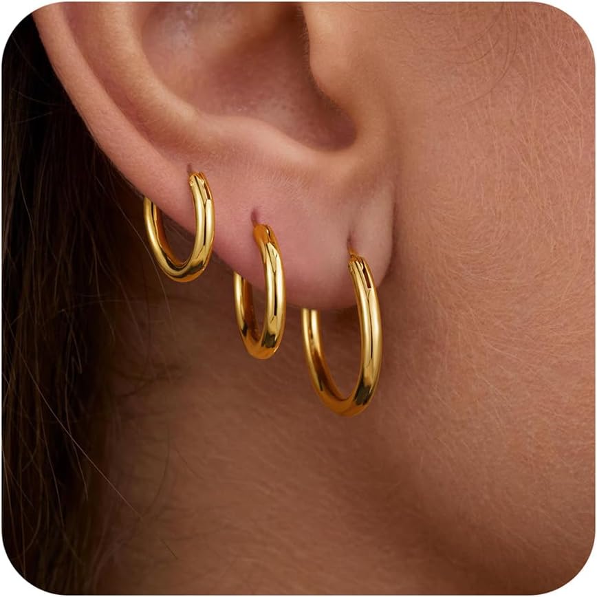 M MOOHAM Gold Hoop Earrings for Women - Hypoallergenic 14K Real Gold 925 Sterling Silver Post Sensitive Ears Nickel Free Hoops Earrings Set for Women Jewelry Lightweight 13-60mm - Image 2