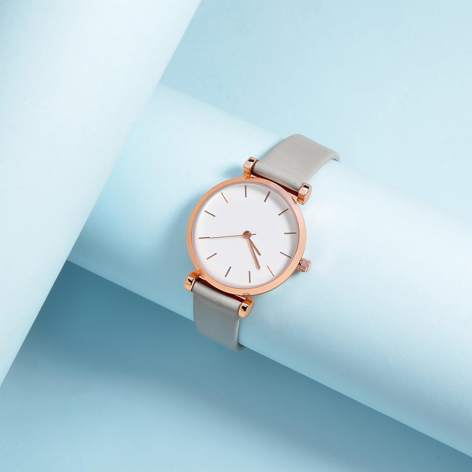 WOCCI 12mm Lug Width, Elegant Watch Band, Genuine Leather Replacement Strap with Rose Gold Buckle (Gray) - Image 3