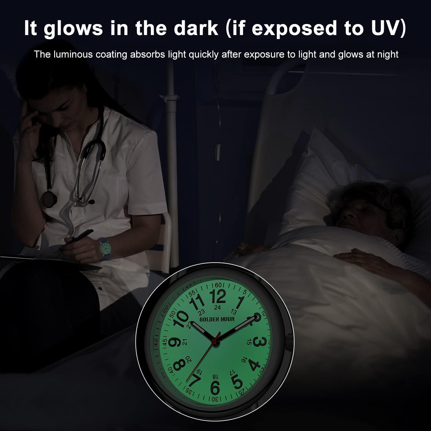 GOLDEN HOUR Waterproof Nurse Watch for Medical Professionals, Students Women Men - Military Time Luminouse Easy Read Dial, 24 Hour with Second Hand, Colorful Silicone Band - Image 4