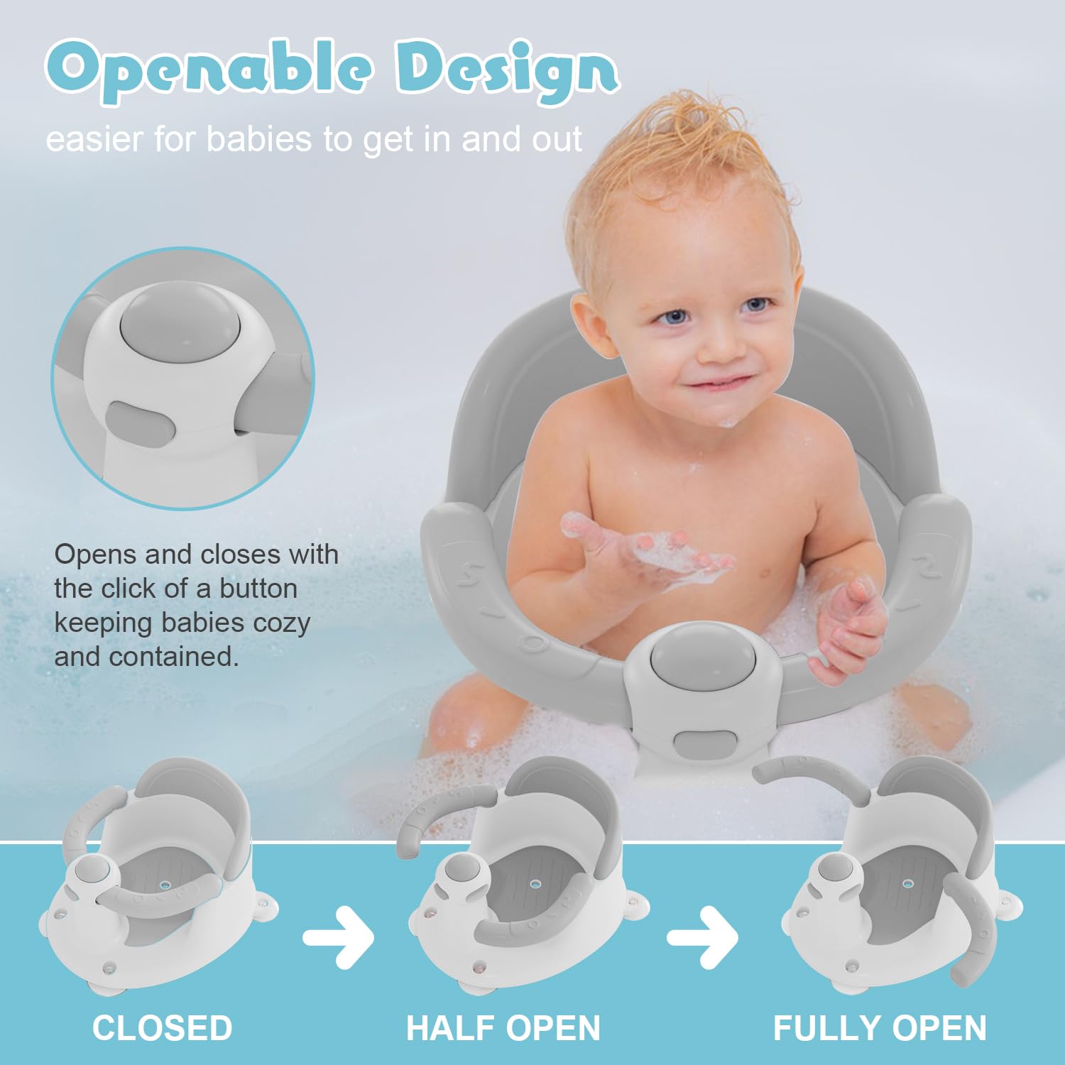 Baby Bath Seat for Babies 6 Months & Up, Bath Seats for Babies Sitting Up, 3 Baby Bath Toys, Open Design Bathtub Seat for Baby, Non-Slip, Compact Toddler Bath Seat. - Image 5