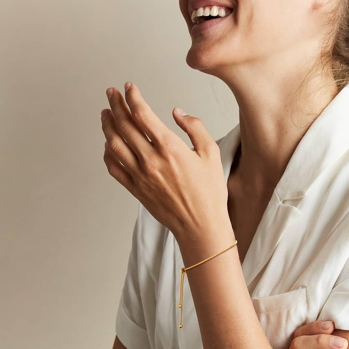 Yowivon Gold Plated Bracelets for Women Trendy Dainty Adjustable Bolo Bracelets Tennis Beaded Bracelet Tarnish Free Gold Plated Fashion Jewelry Gifts for Her - Image 3