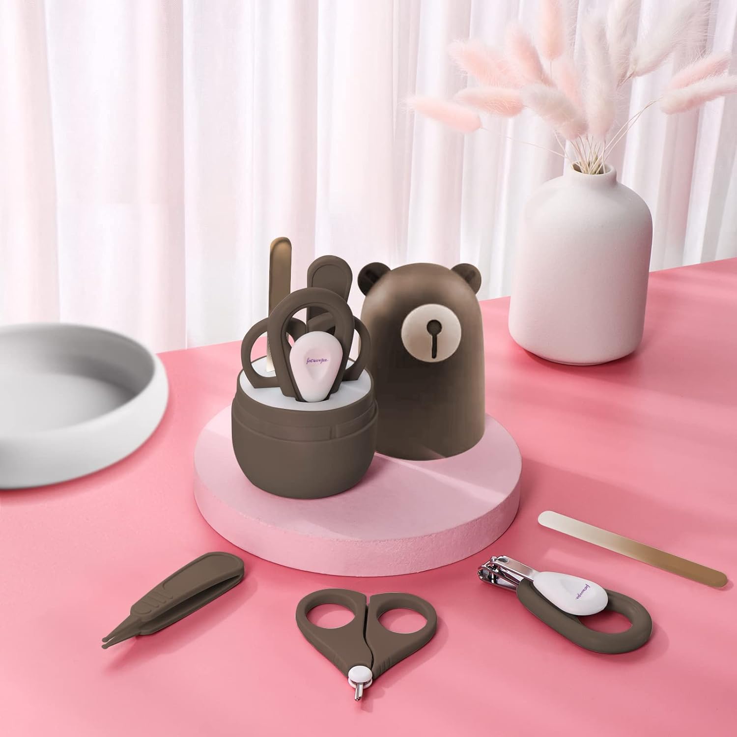 6-in-1 Baby Grooming Set, Natural Wooden Hairbrush and Comb, Nail Clippers,Nail Scissors, Nail File and Tweezers for Kids and Newborns in Nice Gift Box - Image 2