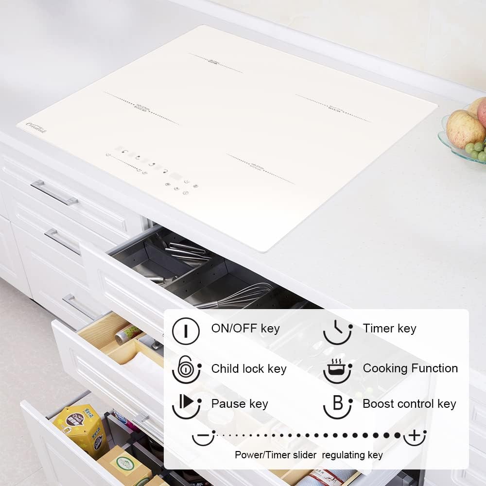 COVERCOOK Induction Cooktop 4 Booster Burners Electric Cooktop, 23 inch Bulit in Stove Top, Hardwire,White, Power Boost, 9 Power Levels, Kid Safety Lock, 220V 2800W - Image 5