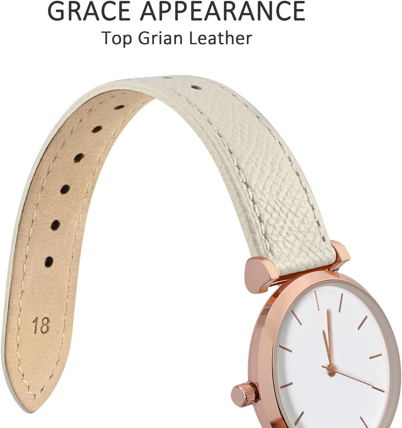 WOCCI 12mm Grace Watch Band for Ladies, Top Grain Leather, Quick Release Replacement Strap with Gold Buckle (Beige) - Image 4