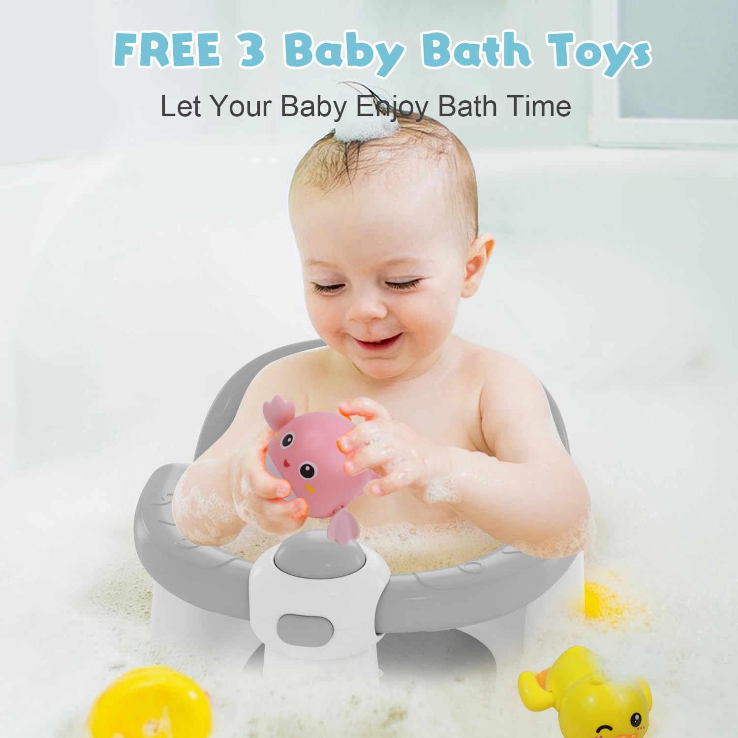 Baby Bath Seat for Babies 6 Months & Up, Bath Seats for Babies Sitting Up, 3 Baby Bath Toys, Open Design Bathtub Seat for Baby, Non-Slip, Compact Toddler Bath Seat. - Image 7