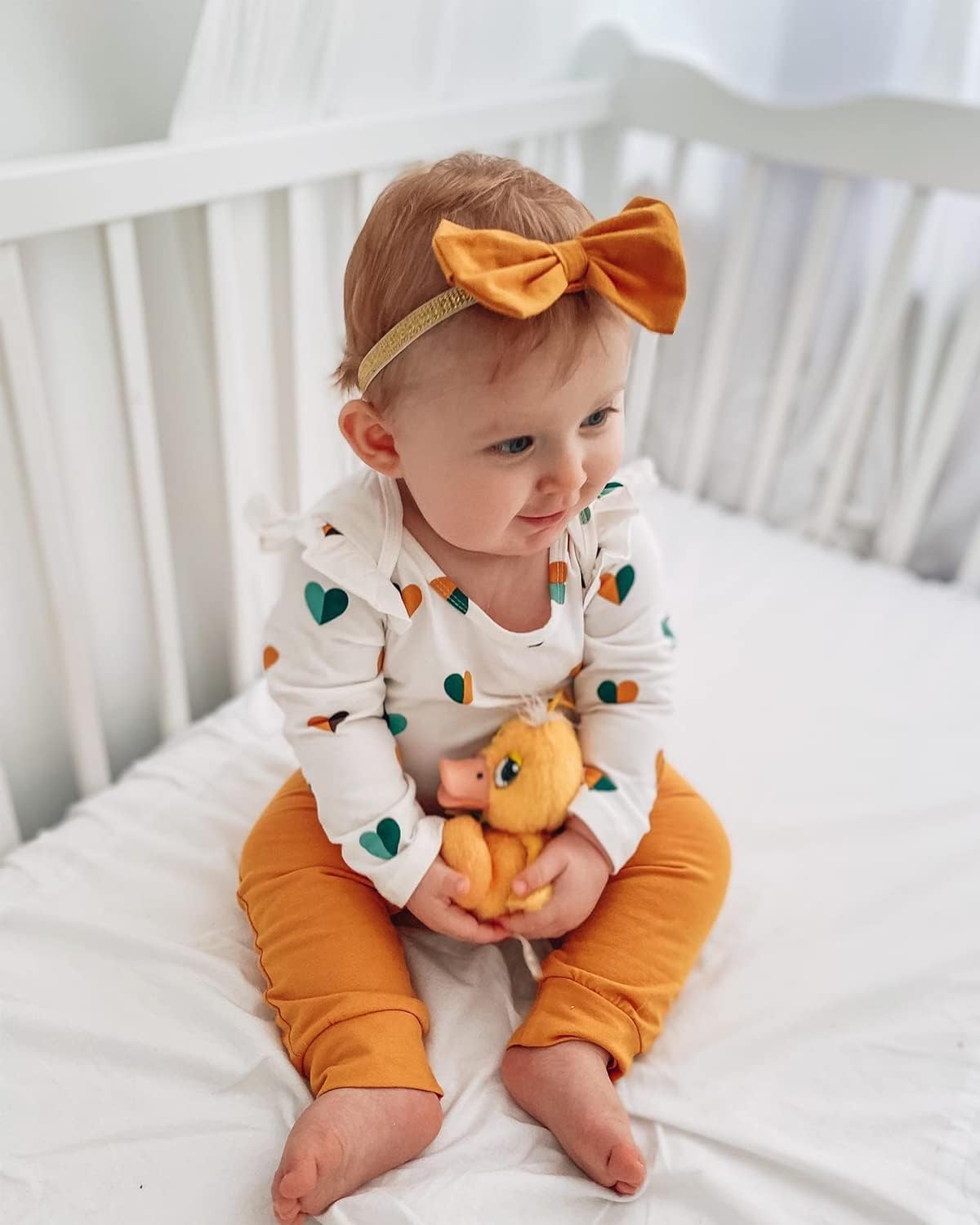 Fullfamous Baby Girl's 3pc Frill Long Sleeve Romper and Pant Set - Image 4