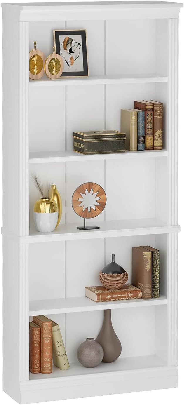 VICTONE 5-Shelf Bookcase, Wooden Standing Rack Book Storage Shelves Furniture Selection for Living Room, Bedroom, Home Office (White) - Image 8