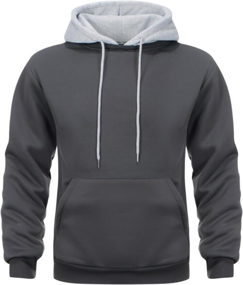 Mens Hoodies Pullover Color Block Fleece Long Sleeve Sweatshirt Tops with Pocket