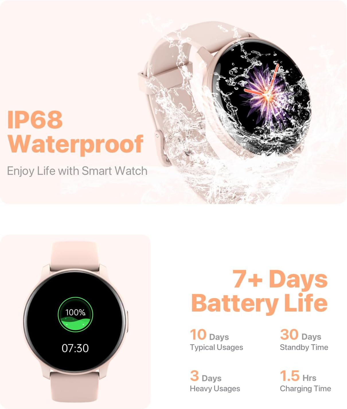 Smart Watch, HD Smartwatch for Men Women (Answer/Make Calls), Fitness Watch with 100+ Sport Modes, IP68 Waterproof/Heart Rate/Sleep Monitor, Activity Trackers for iOS/Android - Image 6