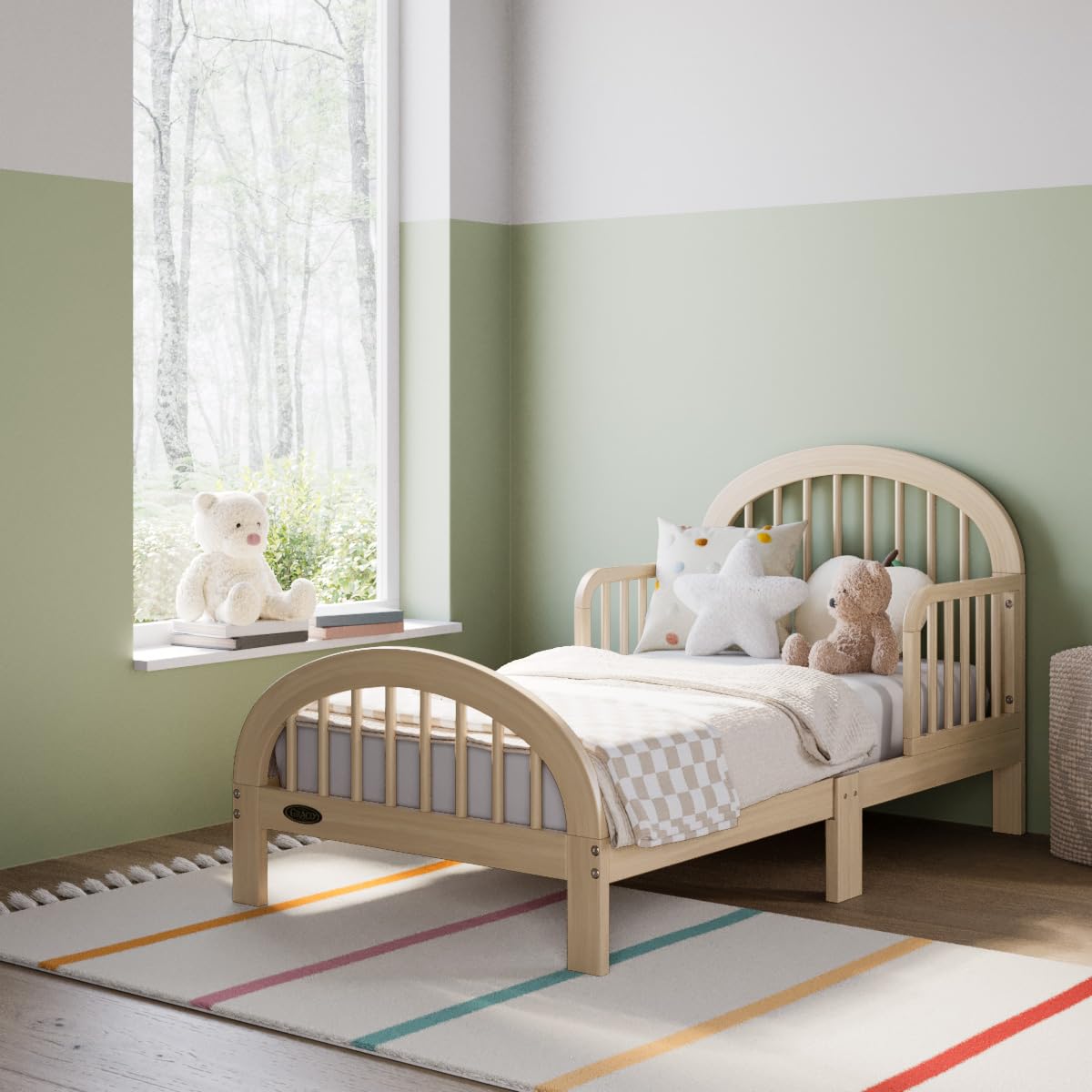 Graco Olivia Toddler Bed (Driftwood) - GREENGUARD Gold Certified, Includes Toddler Safety Guardrails, Fits Standard Crib & Toddler Mattress, Stylish Arched Design - Image 3