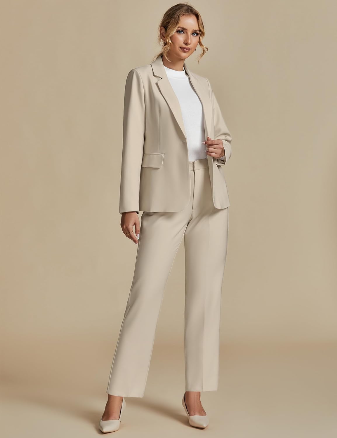 luvamia Women's Two Piece Sets Pants Suits Dressy Business Casual Outfits Professional Blazer Pantsuits Set Work Office - Image 9