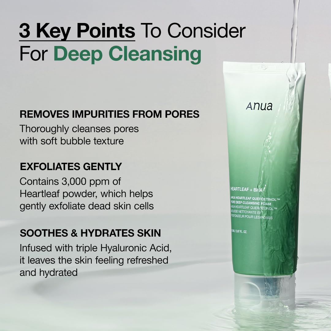 Anua Double Cleanser Duo for Facial Cleansing : Heartleaf Pore Control Cleansing Oil & Heartleaf Quercetinol Pore Deep Cleansing Foam for Double Cleansing, Blackhead Remover, Korean Skincare - Image 6