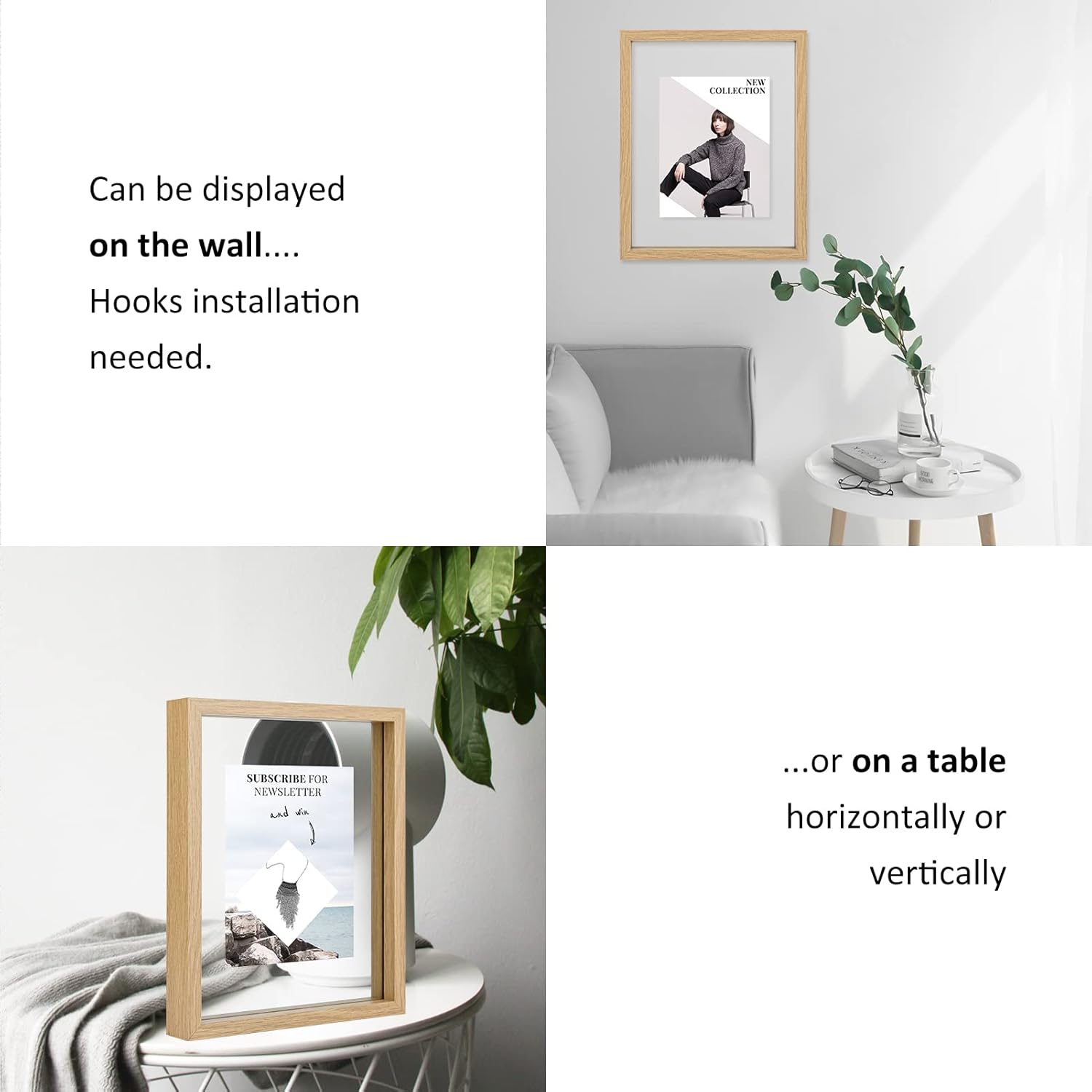 MUYE 8x10 Floating Frame Set of 2,Double Glass Rustic Photo Frame for Wall Hanging or Tabletop Standing,Display Any Size Photo up to 8x10,Natural - Image 4