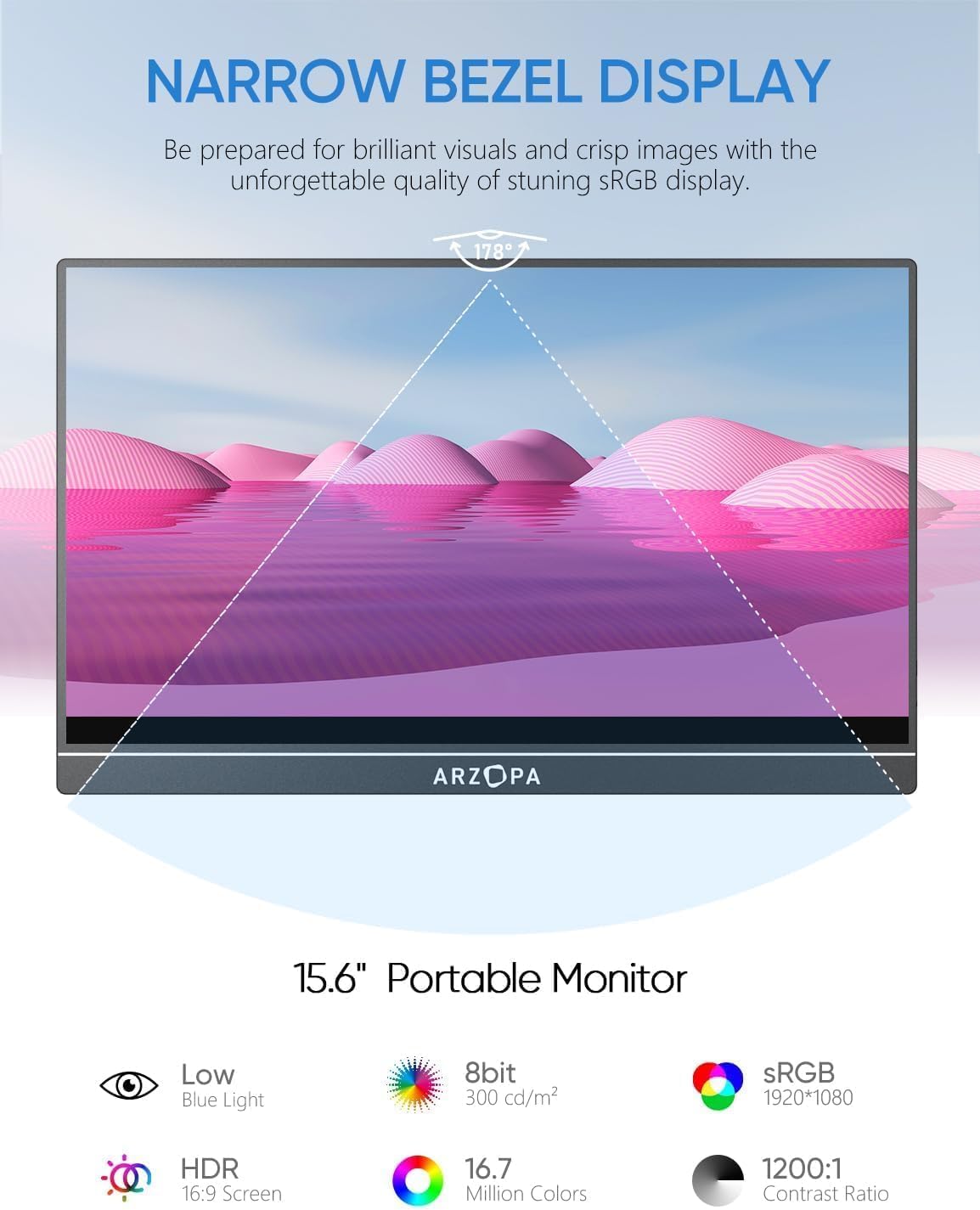 ARZOPA Portable Monitor 15.6'' FHD 1080P - Ultra-Slim Portable Laptop Monitor with Kickstand - IPS Display for PC, MAC, Phone, Xbox, PS5 - USB C & HDMI Connectivity - A1 - Image 4