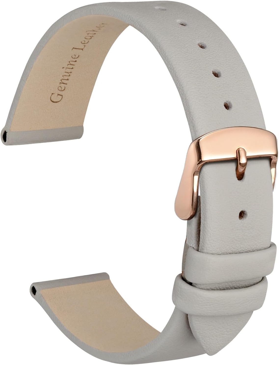WOCCI 12mm Lug Width, Elegant Watch Band, Genuine Leather Replacement Strap with Rose Gold Buckle (Gray) - Image 2