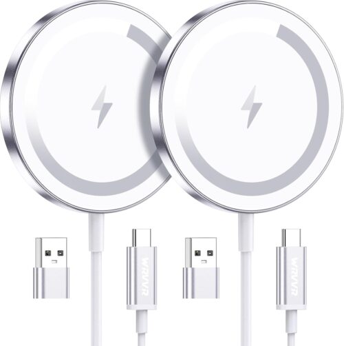 for Apple Mag-Safe Charger 2 Pack, Magnetic Wireless Charger for iPhone 16 15 14 13 12 Pro Max Plus Mini, 15W Fast Charging Pad, for Airpods 4/3/2/Pro, Strong Magnet, Silver