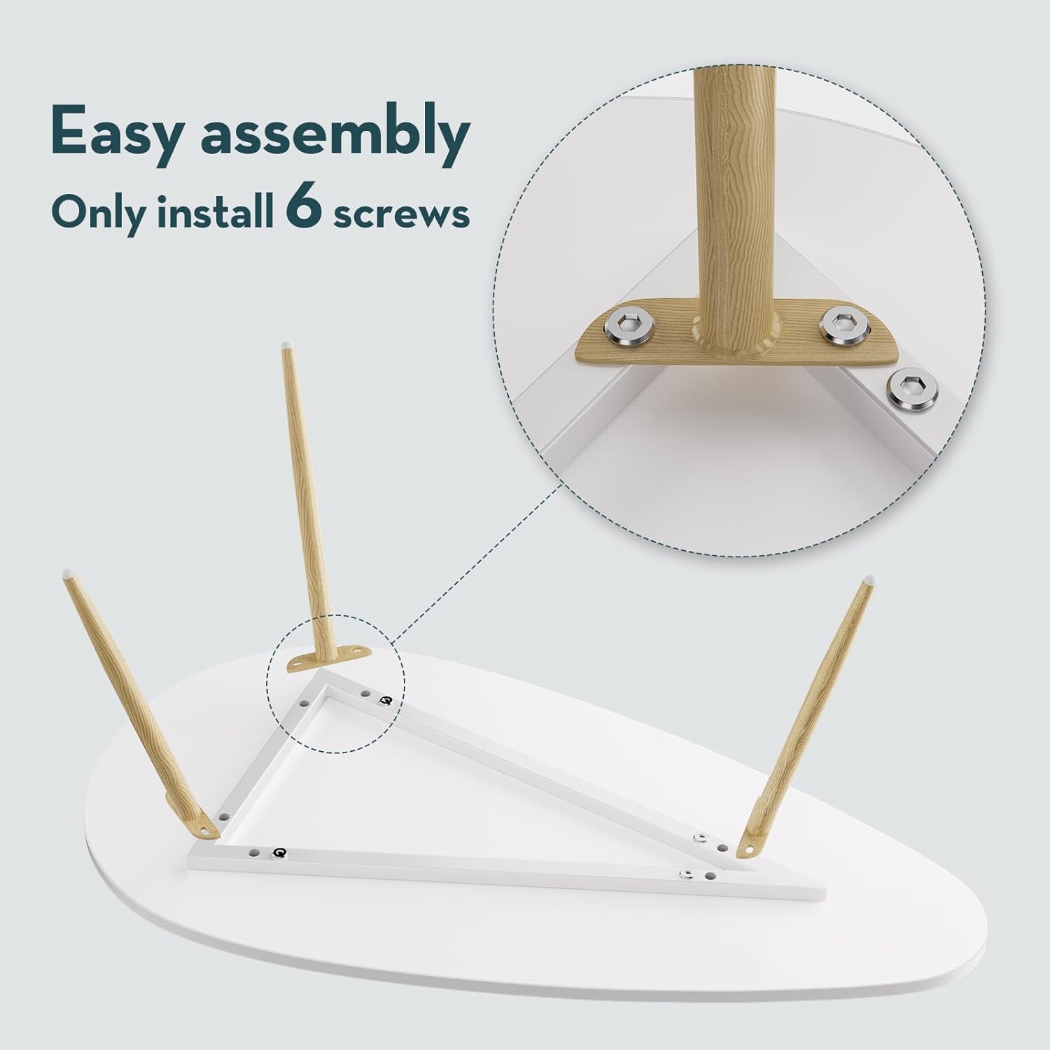 SAYGOER Modern Coffee Table White Oval Coffee Tables for Living Room Simple Center Table for Small Space Home Office Easy Assembly 22.2" D x 42.5" W x 17.1" H, White - Image 4