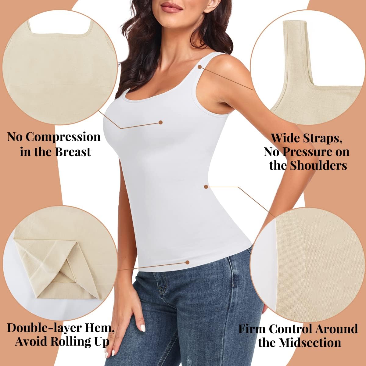 EUYZOU Women Tummy Control Shapewear Tank Tops Seamless Square Neck Compression Tops Slimming Body Shaper Camisole - Image 5