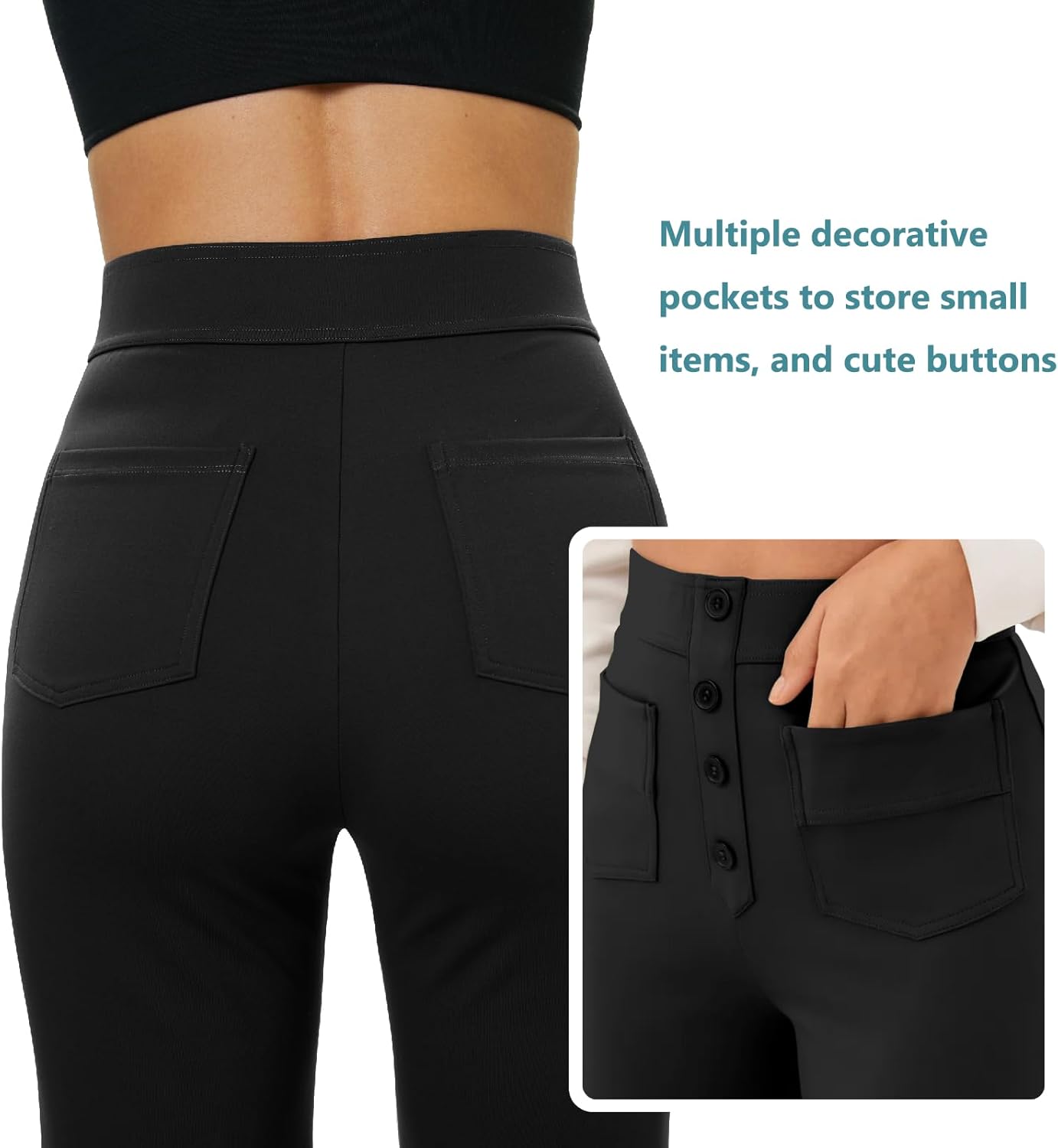 keriffe Women's Straight Leg Pants High Waisted Button Stretchy Business Work Casual Trousers Multiple Pockets - Image 5