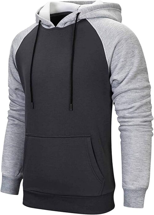 Mens Hoodies Patchwork Pullover Fleece Color Block Long Sleeve Sweatshirts Casual Tops with Pocket