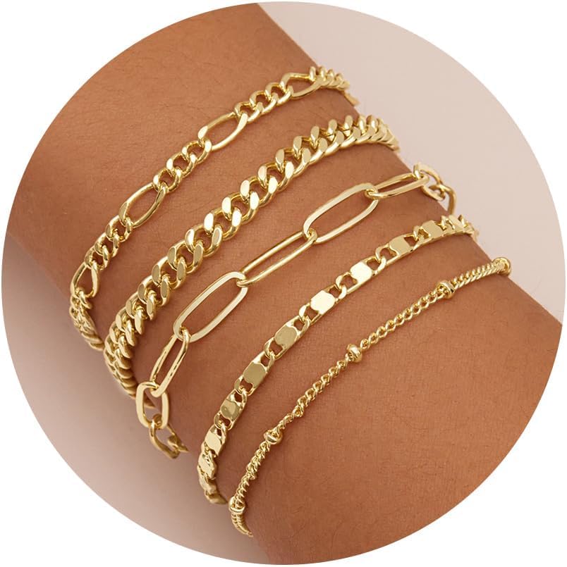 Gold Bracelets for Women Trendy,14K Real Gold Plated Dainty Stackable Paperclip Cuban Link Chain Bracelets, Gold Cuff Bracelets Jewelry Gifts Adjustable 7"+2" - Image 2