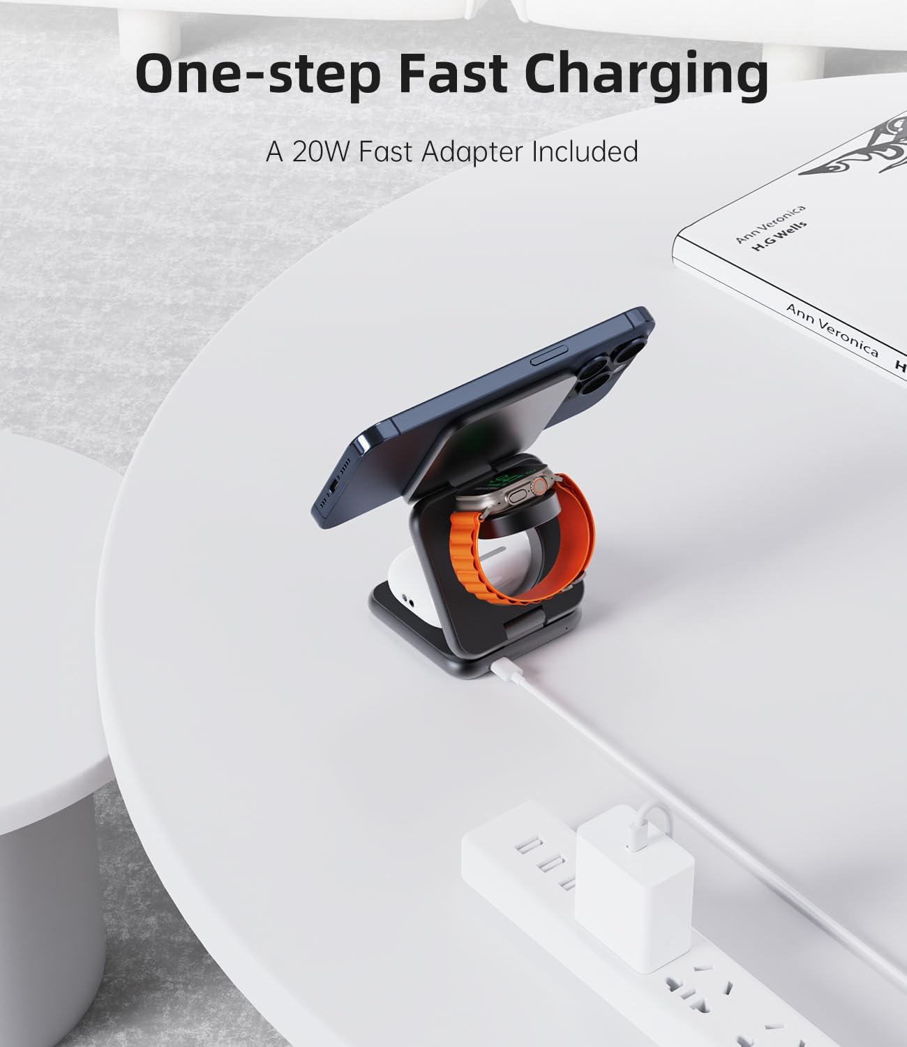 Foldable Magnetic Wireless Charger, KU XIU X40 Aluminum Alloy 3 in 1 Charging Station for Apple, Fast Mag-Safe Charger Stand for iPhone 16 15 14 13 12 Series, 5W for iWatch, AirPods 3/2/Pro, Gray - Image 6