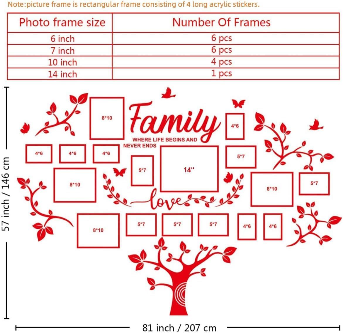 Picture Frames Collage - Family Tree Wall Decor for Living Room 4x6 5x7 8x10 11x14 3D DIY-Acrylic Photo Frame - Marcos para Fotos de Pared - Image 6