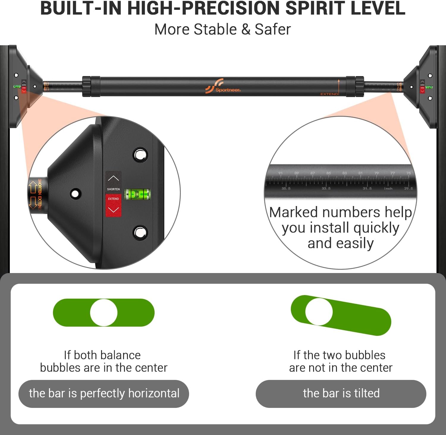 Sportneer Pull Up Bar: Strength Training Chin up Bar without Screws - Adjustable 29.5''-37'' Width Locking Mechanism Pull-up Bar for Doorway - Max Load 440lbs for Home Gym Upper Body Workout, Non-slip - Image 6