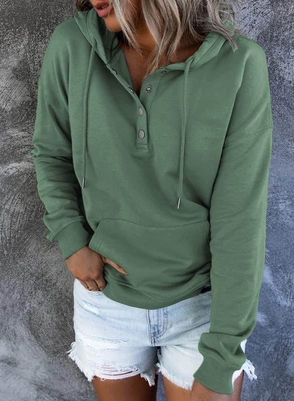 Dokotoo Womens 2025 Hoodies Button Collar Drawstring Hooded Pullover Sweatshirt Casual Long Sleeve Tops Shirts - Image 7