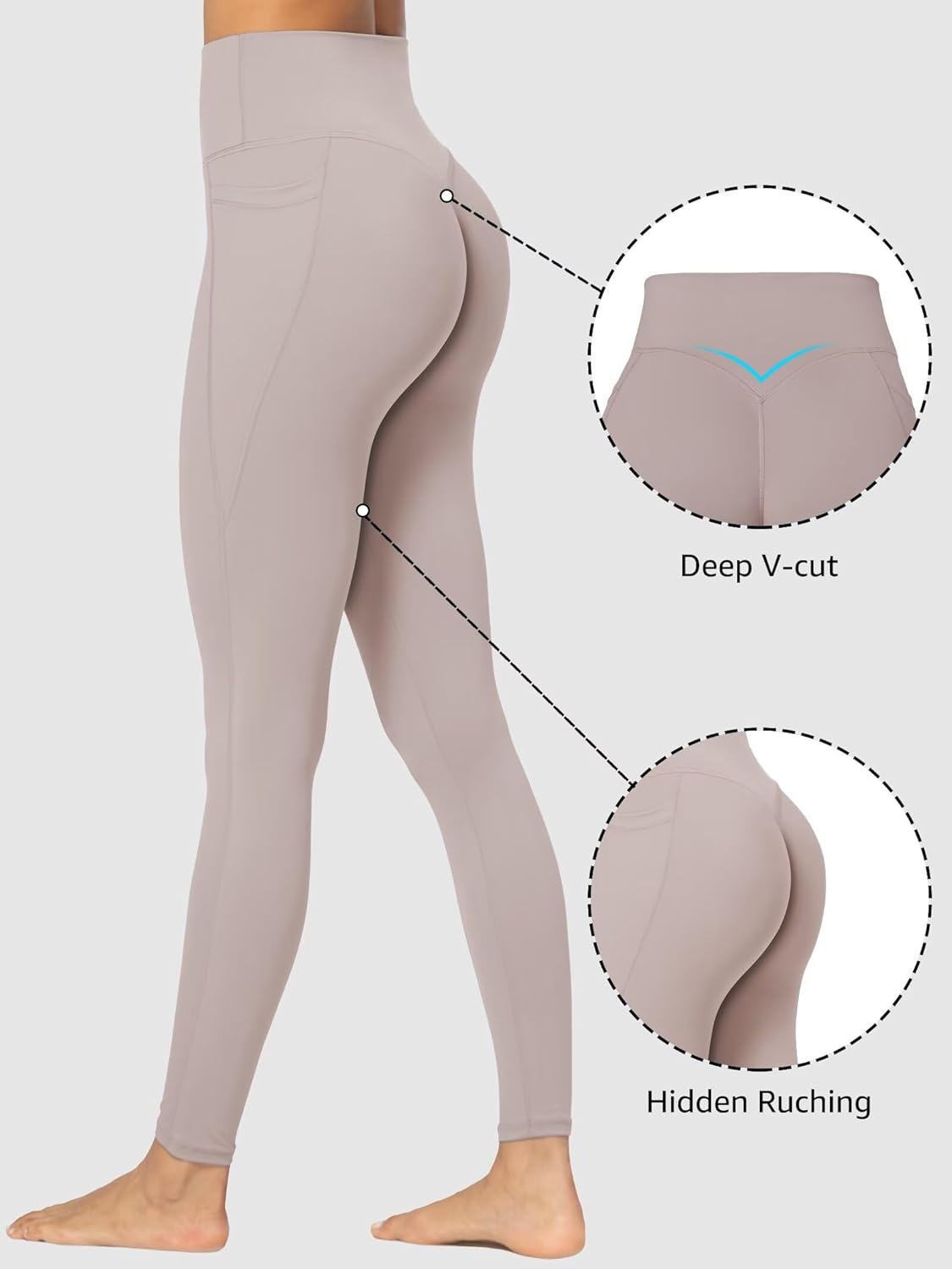 Sunzfly Invisible Butt Scrunch Workout Leggings with Pockets for Women, No Front Seam Gym Yoga Pants with Tummy Control - Image 3
