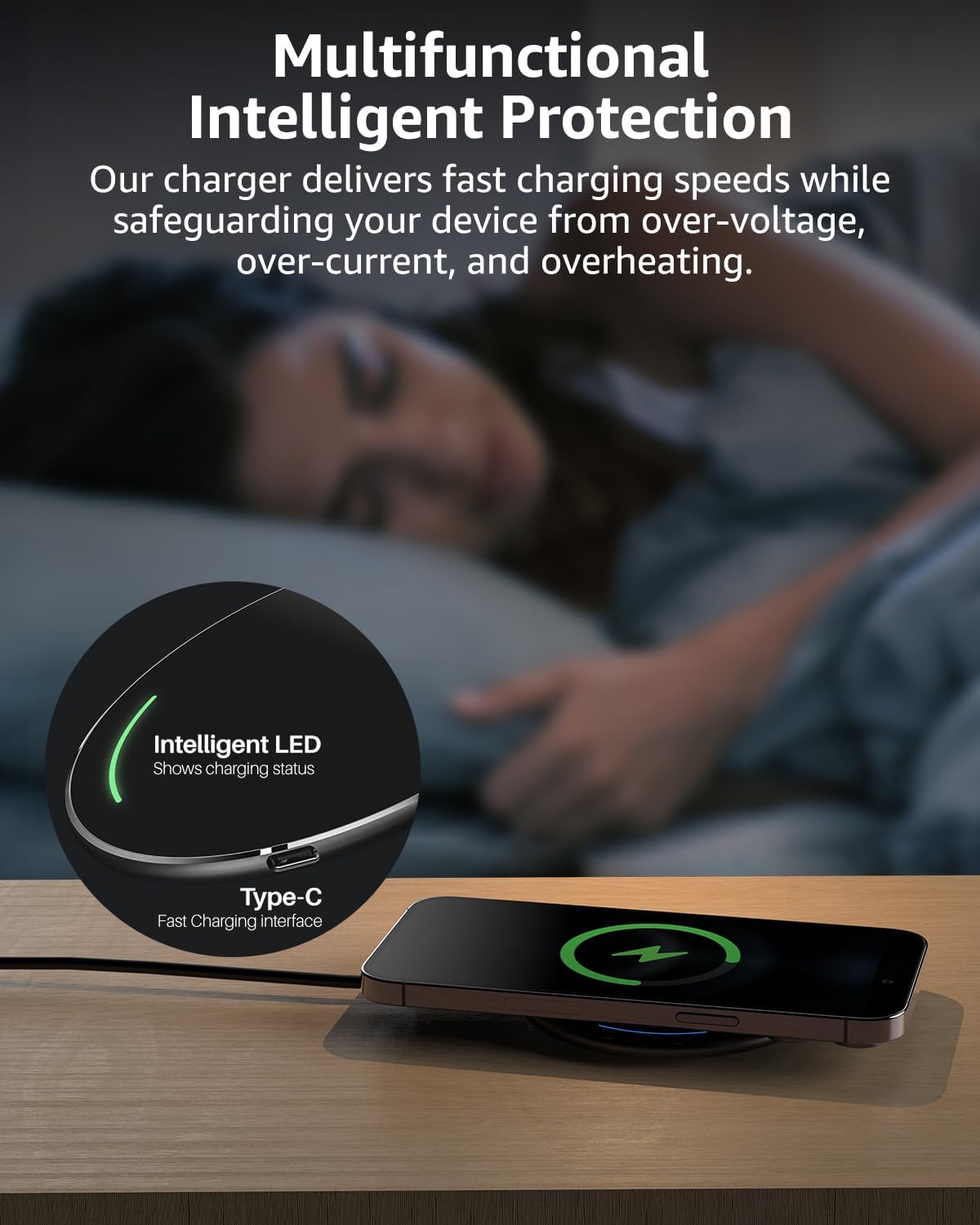 TOZO 2025 Upgraded Wireless Charger 15W Max Fast Wireless Charging Pad Compatible with iPhone 16/16 Plus/16 Pro Max /15/14/13/SE/12 Series, Samsung Galaxy S24/S23/S22 Series (No AC Adapter), Black - Image 4