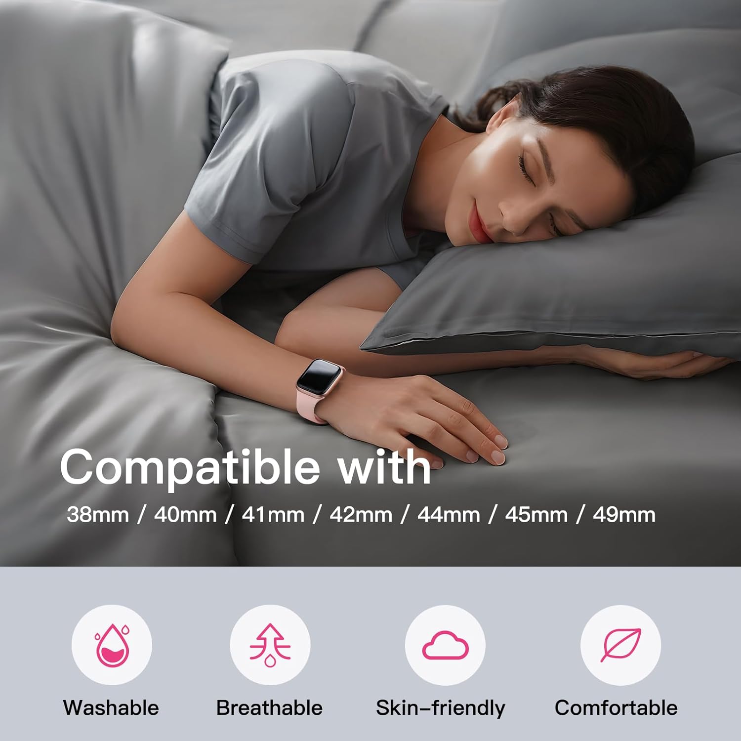 Sport Silicone Band Compatible with Apple Watch Bands 40mm 38mm 41mm 44mm 45mm 42mm 49mm Women Men,Soft Wristband Waterproof Replacement Sport Strap for iWatch Bands Series 9 8 7 6 5 4 3 2 1 SE Ultra - Image 5