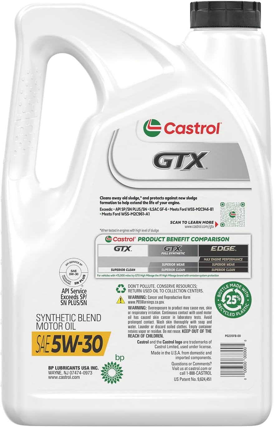 Castrol GTX 5W-30 Synthetic Blend Motor Oil, 5 Quarts - Image 4