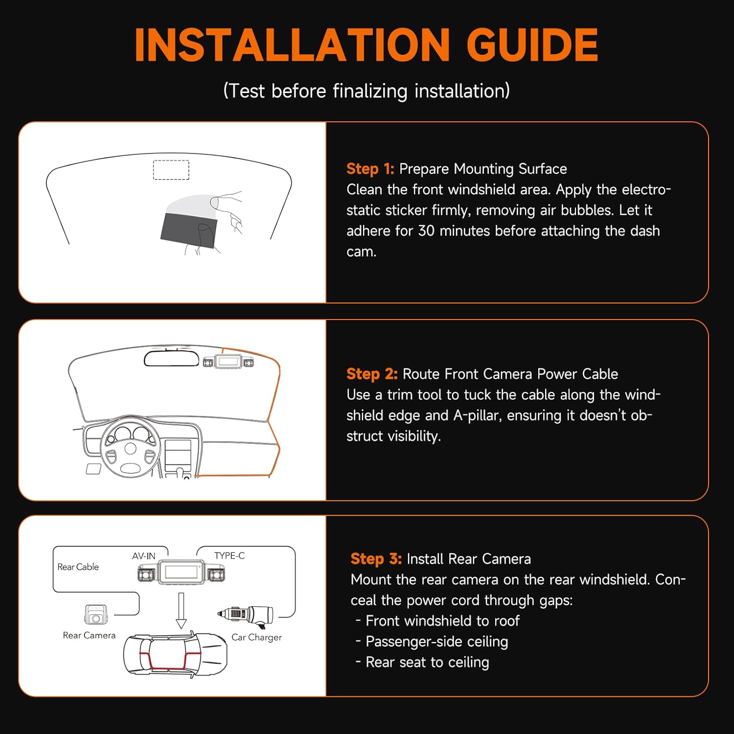 360° Dash Cam Front and Rear Inside, 4 Channel FHD 4 * 1080P, Wi-Fi GPS Voice Control Car Camera, Front 2K+1080P*2 Dash Camera for Cars, with 64GB SD Card, Night Vision, 24H Parking Mode(N300) - Image 10