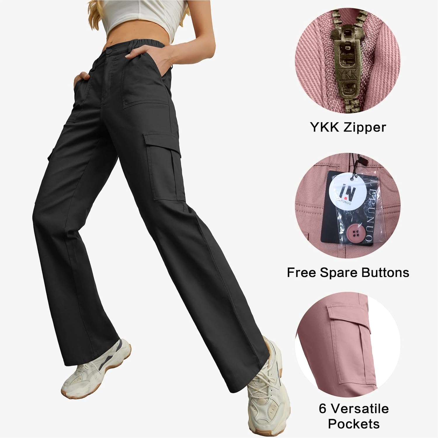 Lepunuo Cargo Pants for Women High Waisted Casual Pants Baggy Stretchy Wide Leg Y2K Streetwear with 6 Pockets - Image 5