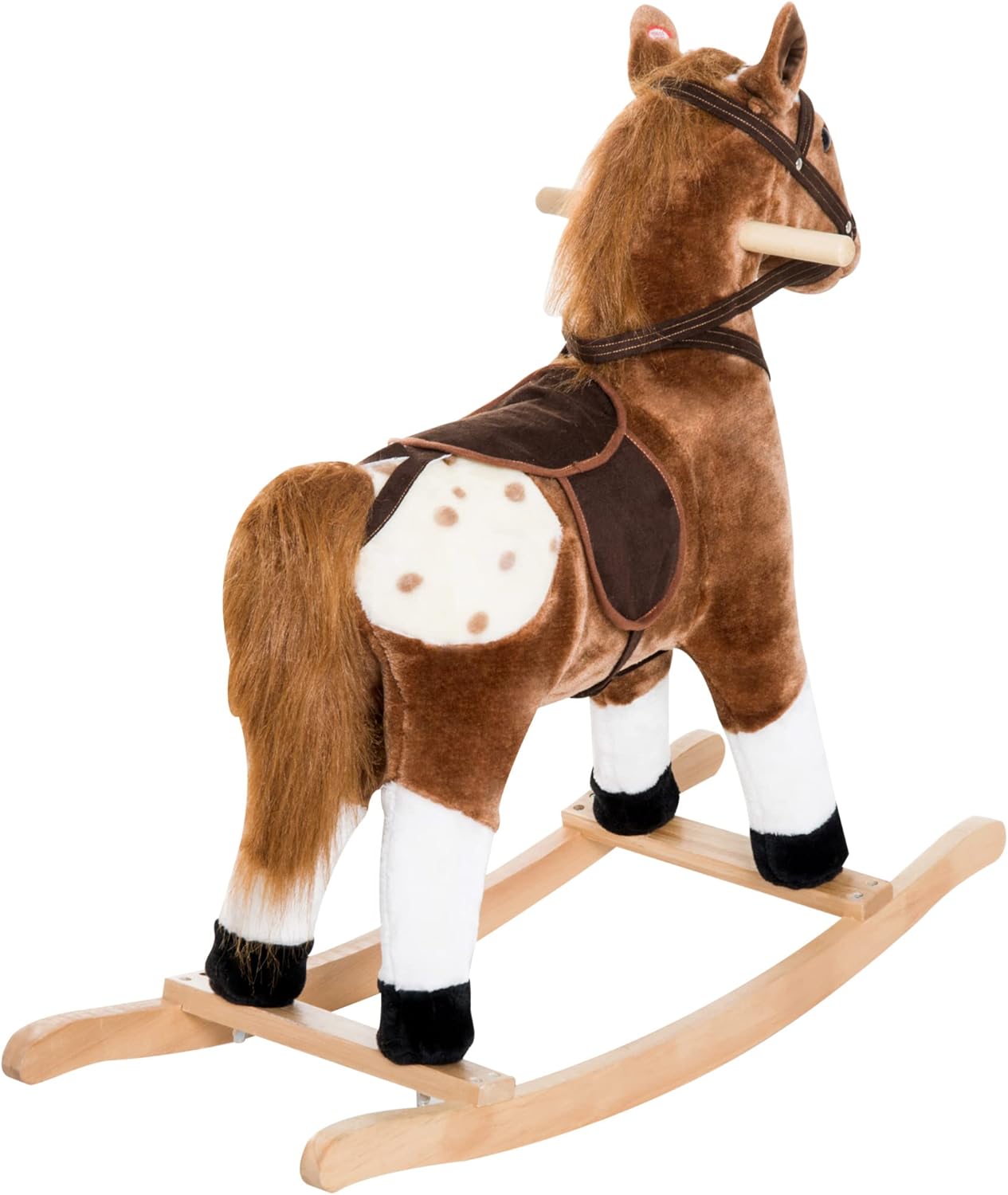 Qaba Kids Rocking Horse Plush Ride On Toy Toddler Rocker for Boys Girls Gifts with Realistic Sounds, Brown - Image 9