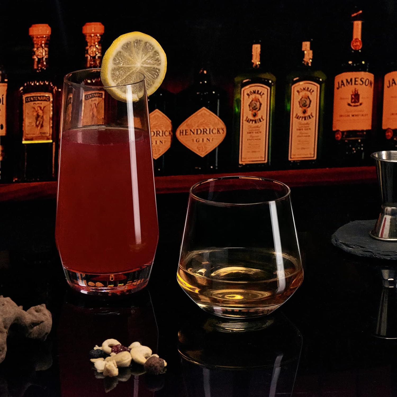 Mfacoy Drinking Glasses Set of 8-4 Tall Glass Cups 18 oz & 4 Short Stemless Wine Glasses 13 oz, Highball Glasses, Glassware Sets for Cocktail, Beer, Wine, Whiskey, Water & Juice Drinkware - Image 6