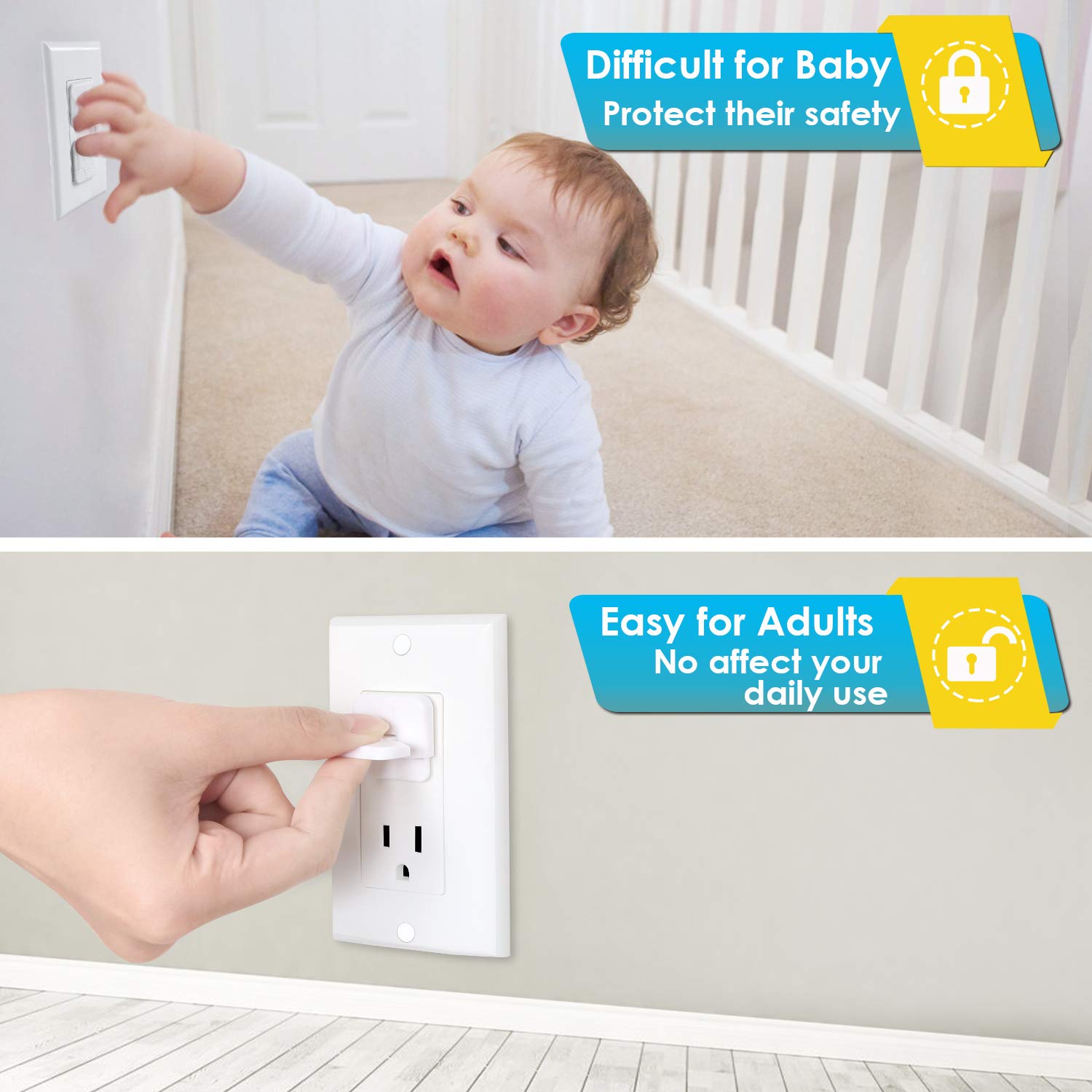 Outlet Covers Babepai 38-Pack White Child Proof Electrical Protector Safety Improved Baby Safety Plug Covers - Image 3