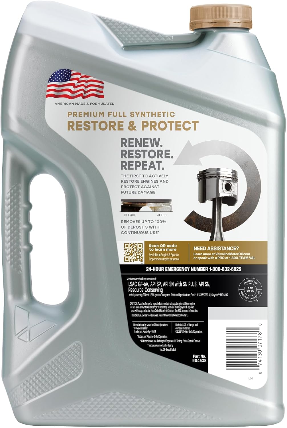 Valvoline Restore & Protect Full Synthetic 0W-20 Motor Oil 5 QT - Image 3