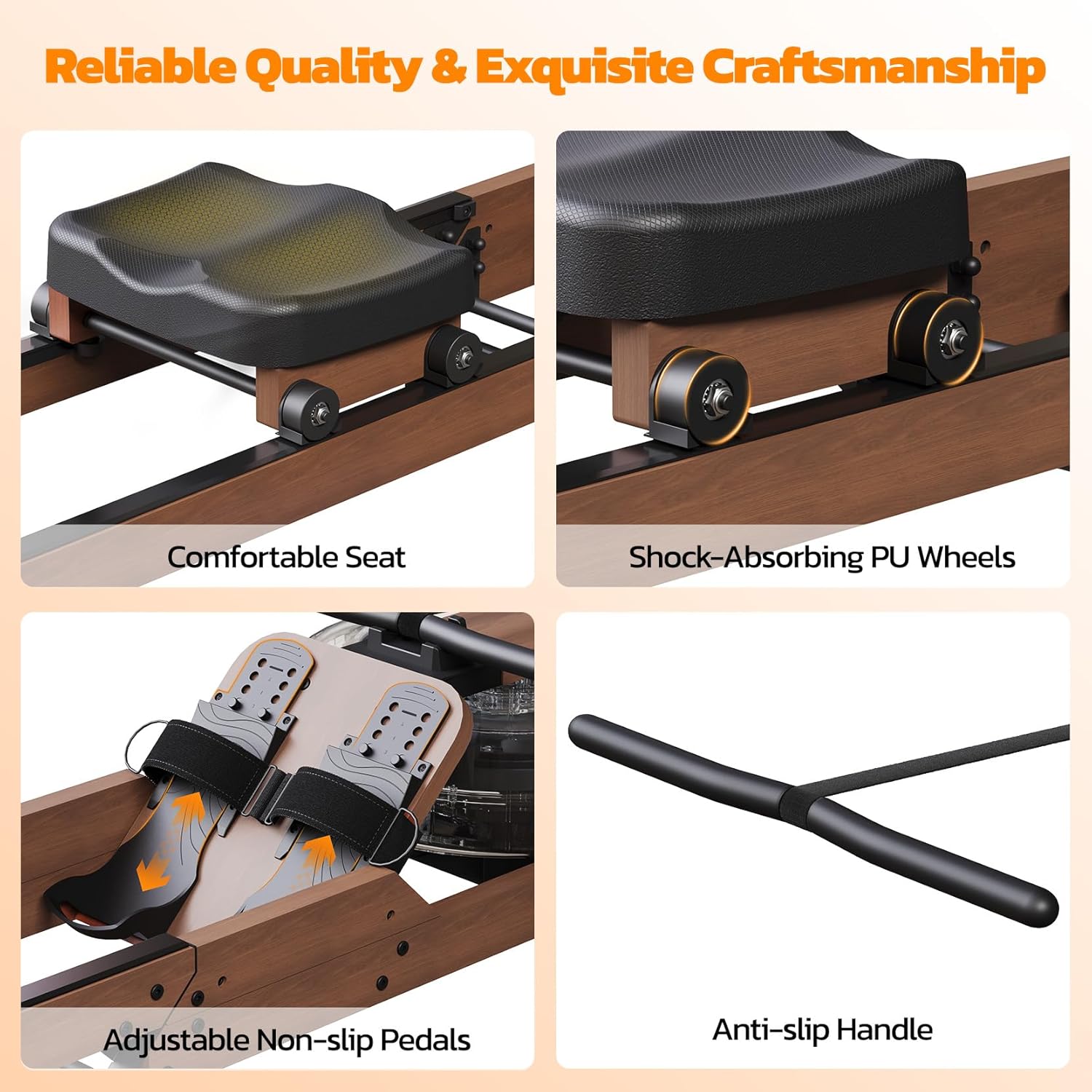 Dripex Rowing Machines for Home Foldable, Water Rowing Machine Max 350 LBS, Water Rower with Smooth Slide Rail, Comfortable Seat, Bluetooth App Supported, LCD Monitor, Wooden Row Machine for Home Gym - Image 8