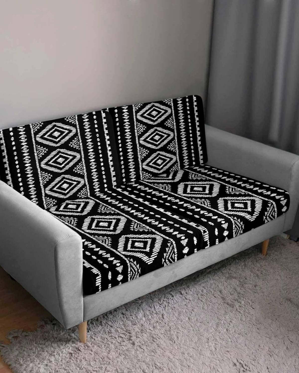 Geometric Boho Stretch Couch Sofa Cushion Covers,Sectional/Individual/L/T Shape Sofa Couch Slipcover Furniture Slip Cover with Elastic Bottom,Black White Abstract Minimalist Stripes S Size 2-PC - Image 4