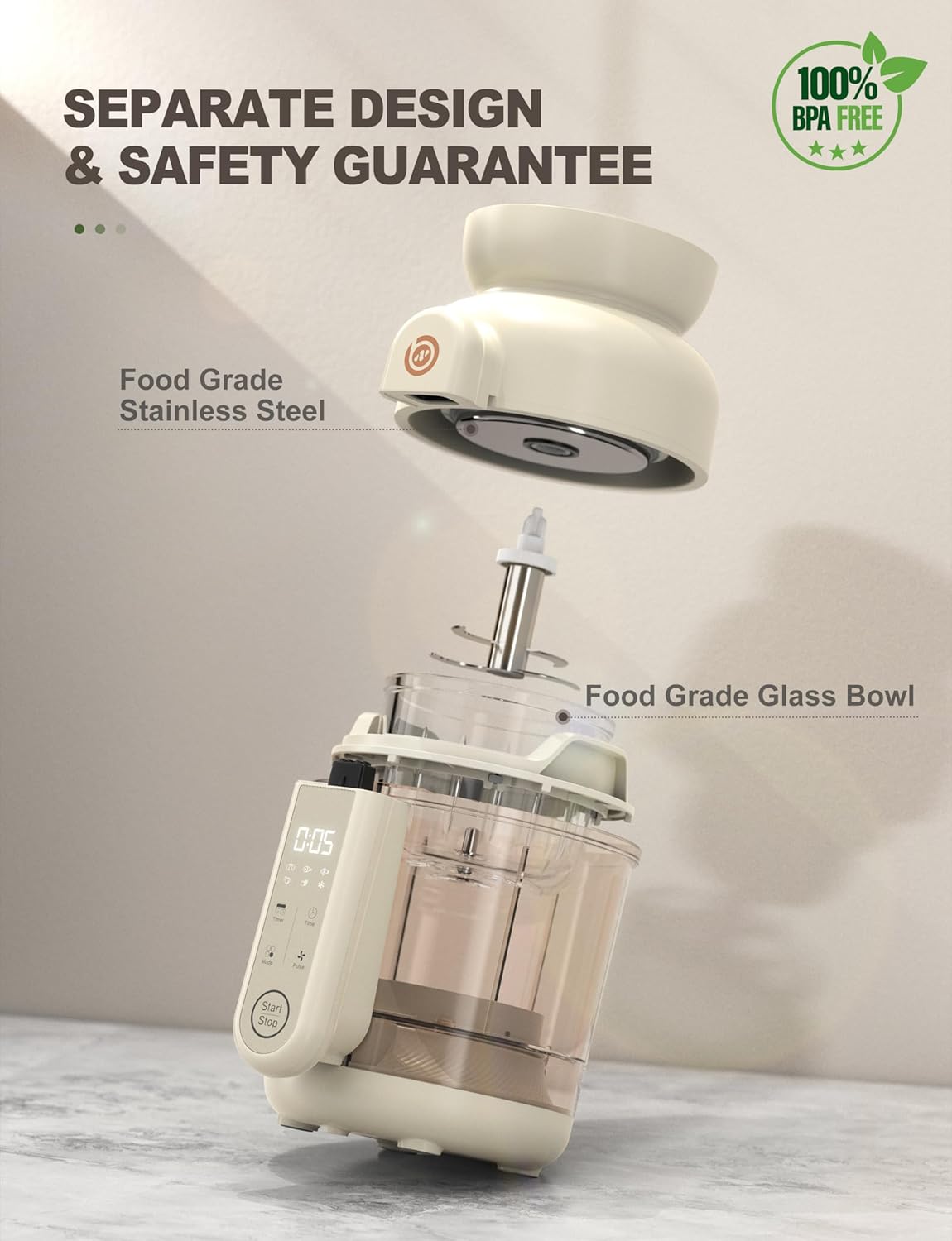 Auto Baby Food Maker, Glass Baby Food Mills, Baby Blender & Steamer and Puree Maker with Auto Cooking, Easy Cleaning, Dishwasher Safe, Cook at Home, Touch Screen Control - Image 4