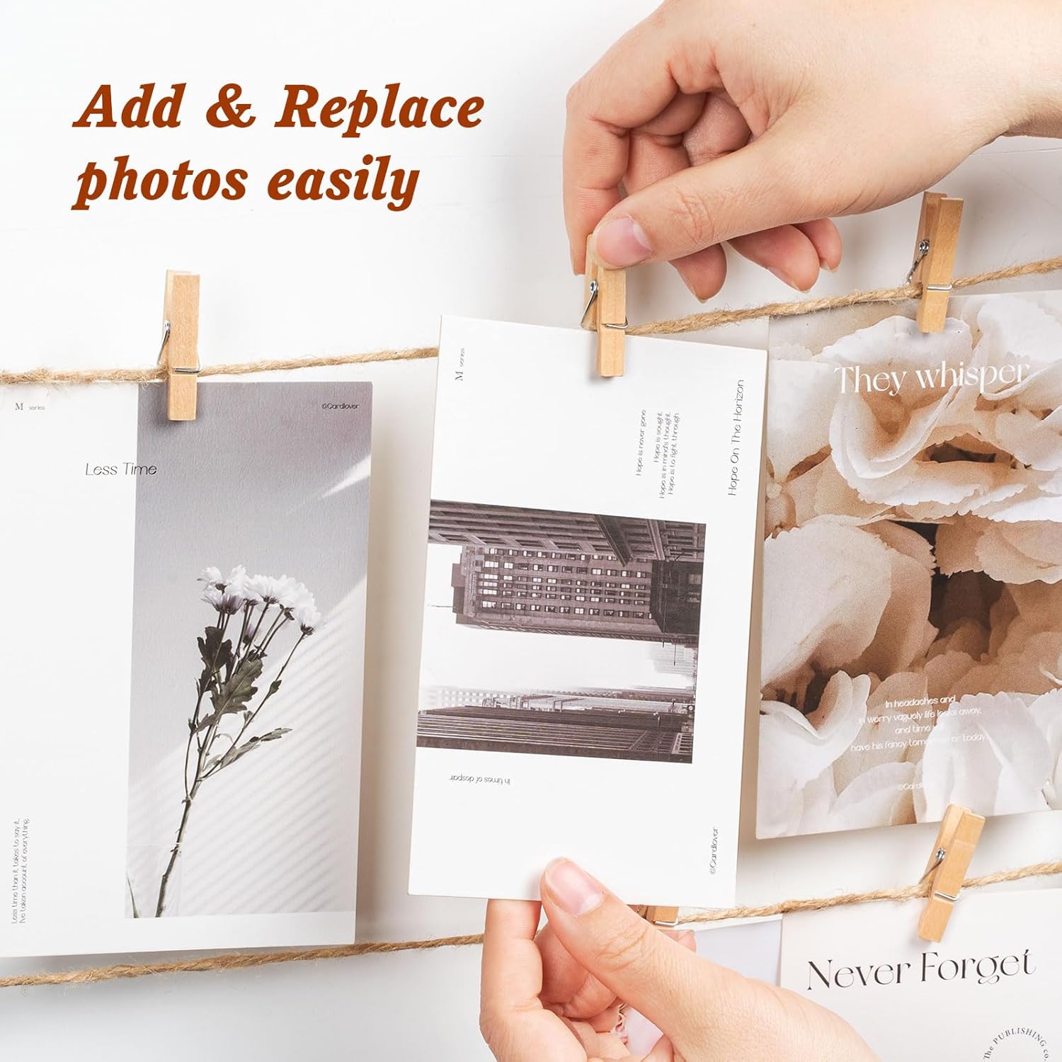 Emfogo Picture Frames Collage Wall Decor Photo Frame Collage Picture frames with 30 Clips Wall Decor Walnut - Image 4