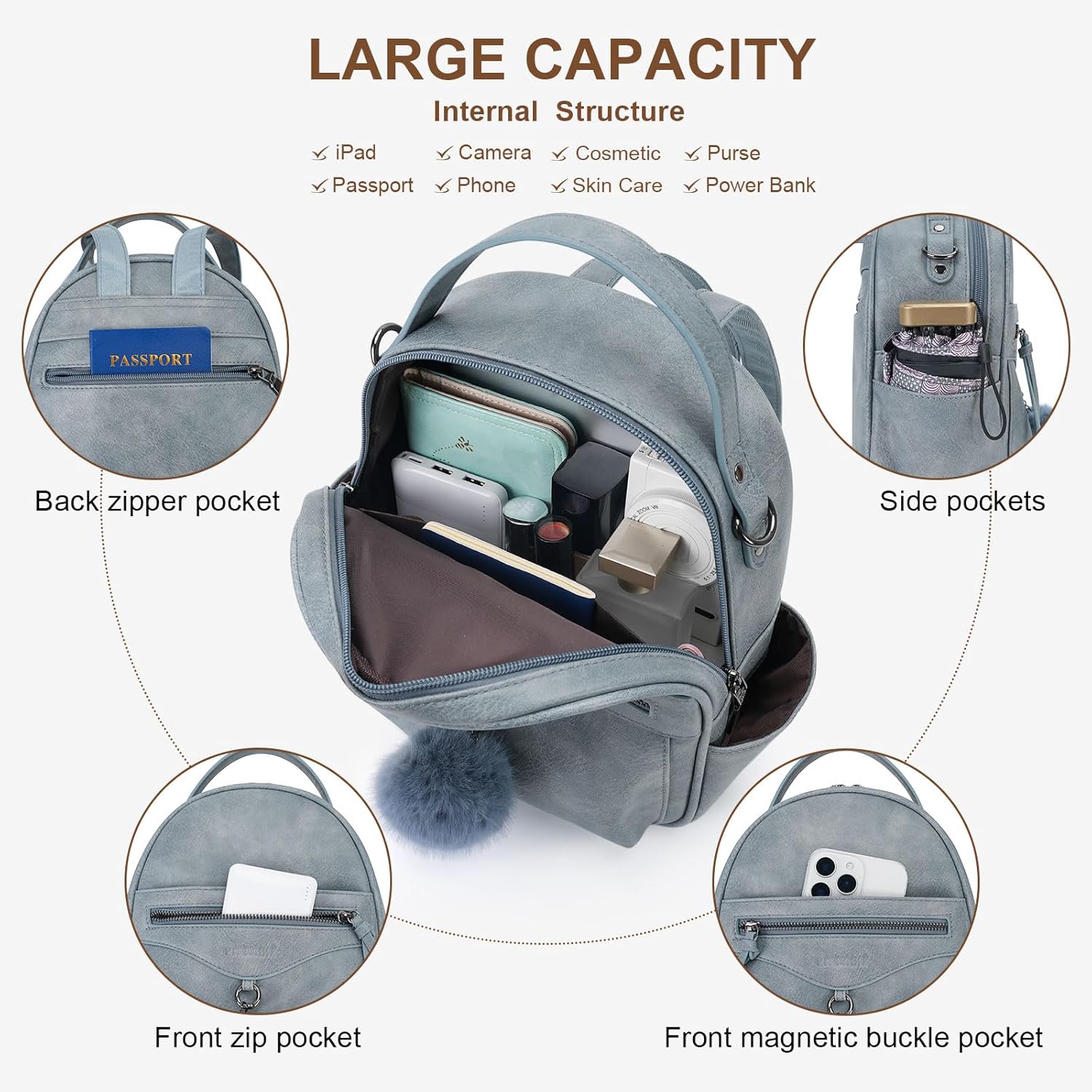 Mini Backpack Purse for Women Fashion Cute Small Travel Backpacks Pompom Daypacks Shoulder Handbag - Image 5